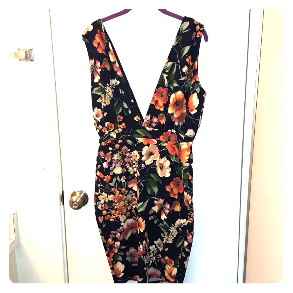 Navy blue and orange floral dress. NWT